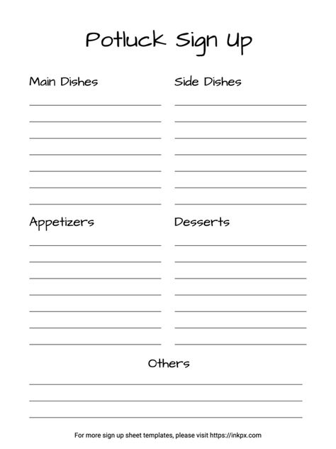 Food Sign Up Sheet Free Printable, Sign Up Sheet Template Free Printable, Potluck Sign Up Sheet Printable Free, Potluck List Template, Sign Up Sheet Template, Potluck Sign Up Sheet, Silent Auction Bid Sheets, Sales Leadership, Free Menu Templates