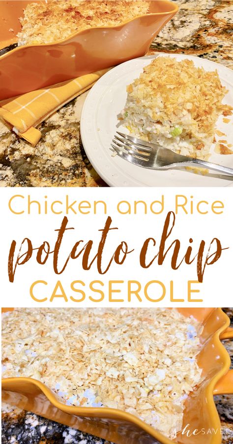 Chicken and Rice Potato Chip Casserole Recipe (great for family meals!) Chicken Casserole With Potato Chip Topping, Potato Chip Casserole, Potato Chip Chicken, Easy Chicken Casserole Recipes, Crushed Potatoes, Chicken Casserole Easy, Easy Chicken And Rice, Chicken Rice Casserole, Rice Casserole Recipes