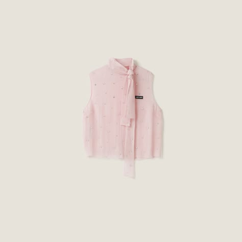 Alabaster Pink Diamanté Embellished Chiffon Top | Miu Miu Miu Miu Collection, Miu Miu Clothes, Miumiu Dress, Precious Aesthetic, Bougie Closet, Miu Miu Top, Baby Outfit Ideas, Clean Girl Outfit, Outfits Pastel