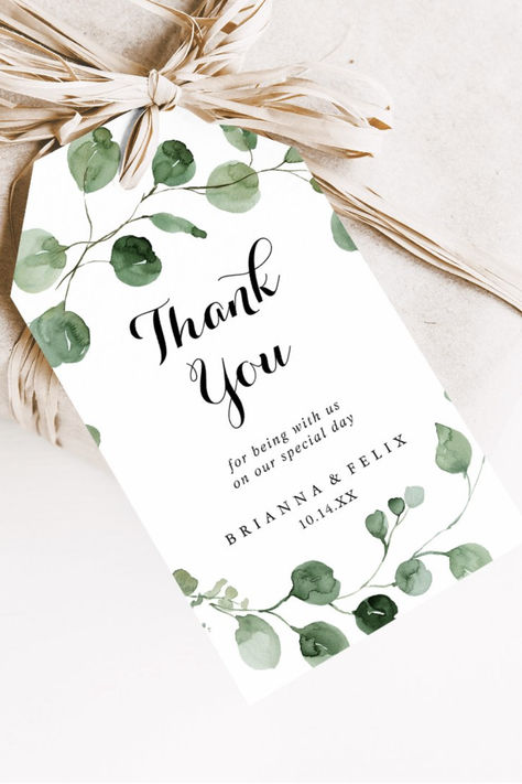 Eucalyptus Modern Calligraphy Wedding Favor Tags, Custom Printed Simple Rehearsal Dinner, Simple Wedding Reception, Rehearsal Dinner Favors, Elegant Engagement Party, Wedding Favours Thank You, Wedding Thank You Gifts, Eucalyptus Branches, Free Printable Gift Tags, Tuscan Wedding