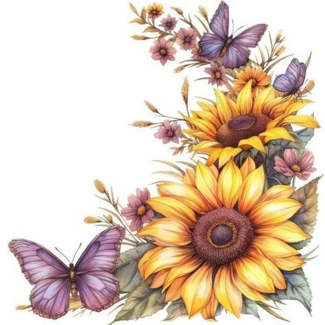 Scrapbooking Printables, Sunflower Images, Flower Tower, Napkin Decoupage, Sunflower Art, Girl Clipart, Scrapbook Printables, Arte Floral, Floral Notes