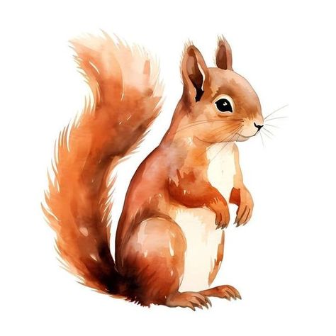 Sha5beet portraits Squirrel Digital Art, Watercolor Squirrel Painting, Red Squirrel Drawing, Cute Squirrel Art, Watercolour Squirrel, Painted Squirrel, Chalk Doodles, Watercolour Fruit, Watercolor Squirrel