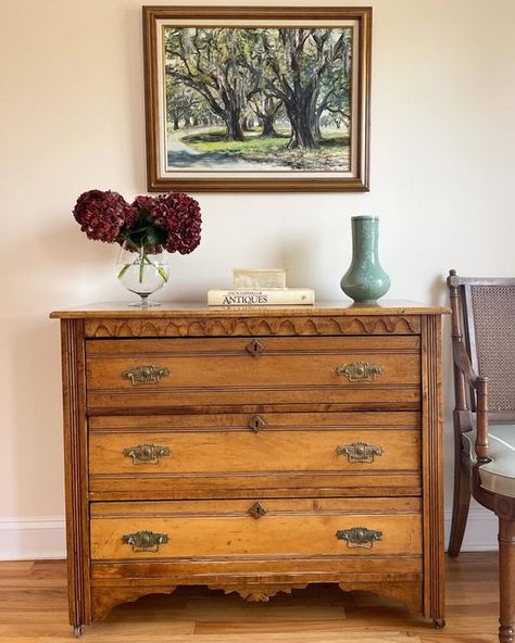 Vogue Vintage on Instagram: "[AVAILABLE - pickup only] Antique Rare Late 1800’s Eastlake Dresser 🍂 Beauty handmade over 150 years ago 😍 Having a piece of history in your home is so special. While the age certainly played a part, it was the details of this piece that made me swoon. The carving detail built into the bottom and top and the original patina brass handles are too pretty to handle. Another gem of this piece is the absolutely PERFECT condition of the top - most antique furniture show Eastlake Dresser, Vogue Vintage, Brass Handles, Going Home, The Age, Antique Furniture, Vintage Finds, Patina, Dresser