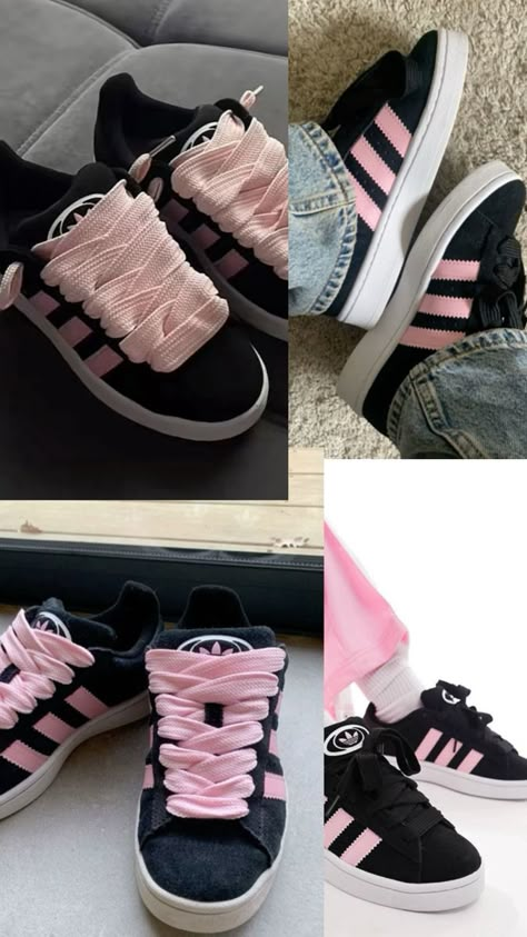 🖤🩷 Addidas Shoes Campus, Campus 00s Outfit, Ways To Lace Shoes, Stylish Outfits Casual, Fluffy Shoes, Pretty Sneakers, Back To School Shoes, Trendy Shoes Sneakers, Pretty Shoes Sneakers