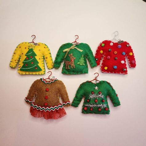 Mini Ugly Sweater Ornaments, Mini Christmas Sweaters, Ugly Christmas Sweater Ornaments Diy, Ugly Sweater Ornaments Diy, Printify Ideas, Ugly Sweater Ornaments, Ugly Christmas Sweater Ornament, Sweater Ornaments, Diy Ugly Christmas Sweater