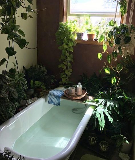 I have a huge jacuzzi tub, and plants like this would be perfect all around it!!! Farmhouse Side Table, Home Modern, Bath Tub, House Goals, Indoor Garden, Plant Decor, My Dream Home, The Floor, Future House