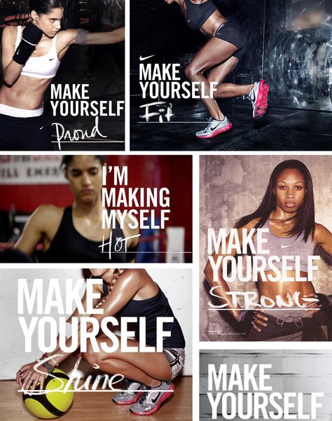 Fitness Campaign Ideas, Nike Women Campaign, Beauty Advertising Ad Campaigns, Photography Slogans, Nike Ambassador, Deadpool Stickers, Advertising Campaign Design, Nike Aesthetic, Centre Parcs