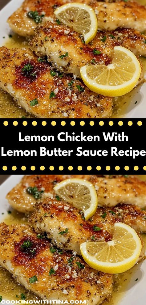 Looking for a delightful dinner idea? This Lemon Chicken with Lemon Butter Sauce recipe is bursting with zesty flavor. It's a quick and easy dish that the whole family will love, perfect for busy weeknights. Lemon And Butter Chicken, Chicken And Lemon Recipes, Lemon Chicken Thigh Recipe, Lemon Chicken Cutlets, Chicken With Lemon Butter Sauce, Grilled Lemon Chicken Recipes, Lemon Honey Chicken, Lemon Recipes Dinner, Crockpot Lemon Chicken