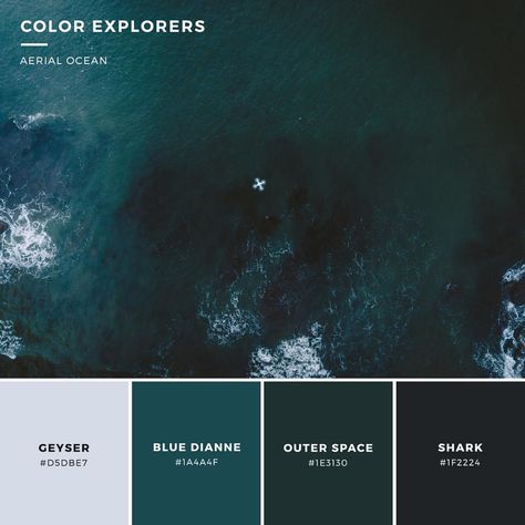 Deep teal Ocean #colorpalette #color #colorexplorers #ocean #drone Dark Turquoise Palette, Dark Ocean Color Palette, Dark Green Palette, Deep Sea Palette, Stormy Sea Color Palette, Ocean Color Palette, Deep Ocean Blue Aesthetic, Teal Palette, Teal Branding