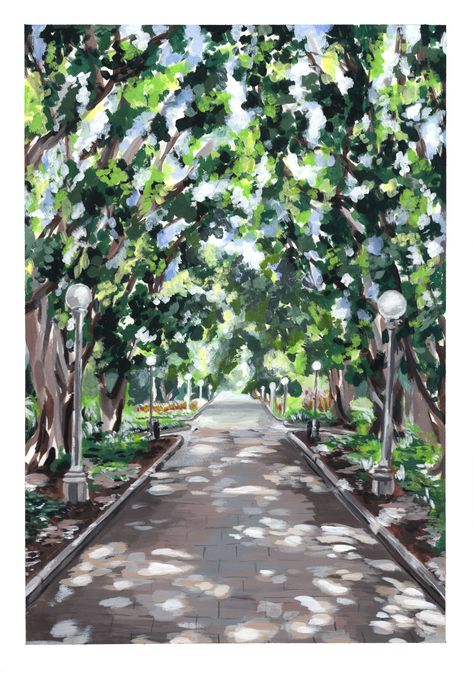 Australia Nature, Park Painting, Print Illustration, Hyde Park, Gouache Painting, Sydney Australia, Looking Up, Etsy Australia, Cute Cats