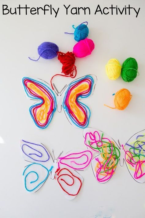 Easy and creative butterfly craft to use old yarn and scraps. #butterfly #crafts #yarn #preschool #craftideas Creative Butterfly, Yarn Crafts For Kids, Insect Activities, Butterfly Craft, Arts And Crafts For Teens, Yarn Craft, Easy Arts And Crafts, Art And Craft Videos, Toddlers And Preschoolers