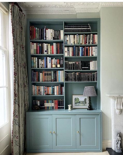 Alcove Bookshelves Built Ins, Bookshelves With Cupboards Underneath, Alcove Bookshelf, Cupboard Bookshelf, Alcove Bookcase, Alcove Bookshelves, Wisteria Cottage, Alcove Ideas Living Room, Alcove Ideas