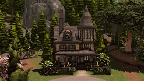 Sims 4 Witch House, Dark Academia Building, Sims4 No Cc, Dark Academia Witch, Dark Academia House, Academia House, Sims Memes, Witches Cottage, Sims 4 Rooms