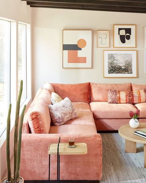 Joybird on Instagram: "Every home deserves a cozy corner like this 🥰 🛋: Holt Modular L-Sectional in Plush Terra Rose #joybird #velvetfurniture #cozyspaces #bohochic #modernfurniture" Interior For Living Room, Joybird Sectional, Velvet Furniture, Modern Sofa Living Room, Living Room Goals, Living Room Decor Cozy, Living Room Remodel, House Furniture, Living Room Colors