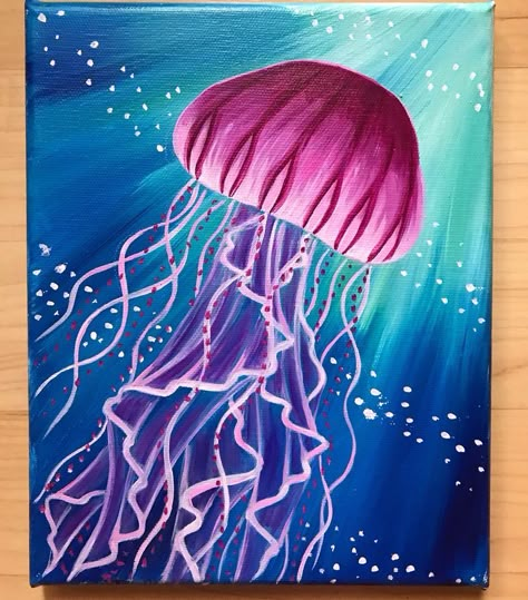 June Drawings, Jellyfish Paintings, Hawaiian Painting, Octopus Painting, Jellyfish Painting, Pink Jellyfish, Drip Art, Jellyfish Art, Cute Canvas Paintings