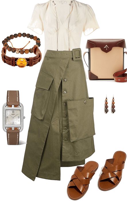 safari skirt style Outfit | ShopLook Ootd Foto, Safari Outfit Women, Safari Skirt, Moda Safari, Africa Safari Clothes, Jungle Outfit, Zoo Outfit, Natural Dramatic, Desert Outfit