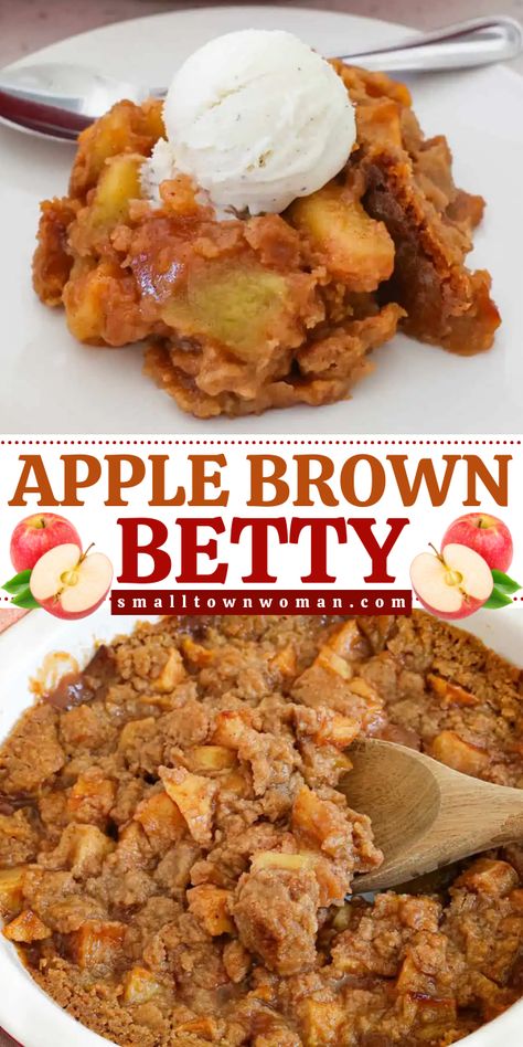 Bake to perfection with this fall food recipe! This Apple Brown Betty recipe features crisp tender slices of apple topped with sweet buttery cinnamon, nutmeg, and clove topping. Served warm and topped with a scoop of vanilla ice cream, and this could be your simple Thanksgiving dessert!! Apple Betty Recipe With Oats, Cinnamon Apple Crisp Recipe, Apple Betty Crisp, Grated Apple Recipes, Brown Betty Dessert, Fresh Apple Recipes Easy 3 Ingredients, Easy Apple Desserts With Fresh Apples, Thanksgiving Apple Desserts, Apple Betty Recipe