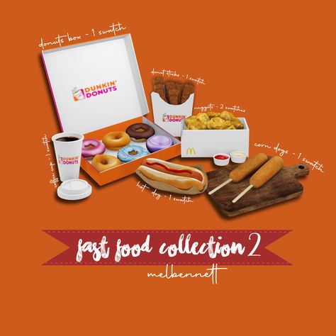 Sims 4 Dunkin Donuts Cc, Sims 4 Fast Food, Dunkin Donat, Sims Packs, Sims 4 Bedroom, Tumblr Sims 4, Food Decor, Food Collection, Sims 4 Cc Furniture