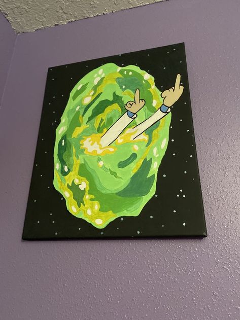 Rick And Morty Portal Painting, Rick Paintings, Canvas Art Disney, Portal Drawing, Canvas Art Mini, Portal Painting, Rick And Morty Painting, Morty Painting, Art Small Canvas