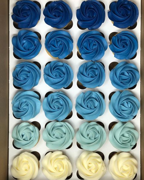 Shades Of Blue Cupcakes, Shades Of Blue Birthday Party Ideas, Shades Of Blue Party, Chipmunk Cheeks, Bite Size Cupcakes, Baby Shower Cupcakes For Boy, Shark Themed Party, Blue Party Decorations, Blue Birthday Parties