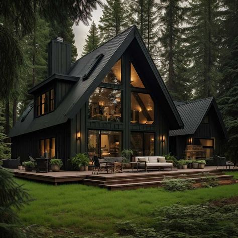 Dark Green Exterior House Colors, Green Exterior House Colors, Exterior House Color, Inspire Me Home Decor, A Frame House, Forest House, Dream House Exterior, House Goals, Exterior House