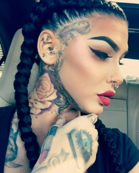 #makeup Small Face Tattoos For Women Above Eyebrow, Feather Face Tattoo, Little Face Tattoos For Women, Side Burn Tattoos For Women Face, Jawline Tattoo Women, Facial Tattoos For Women, Face Tattoos For Women Eyebrow, Face Tats For Women, Side Burn Tattoos For Women