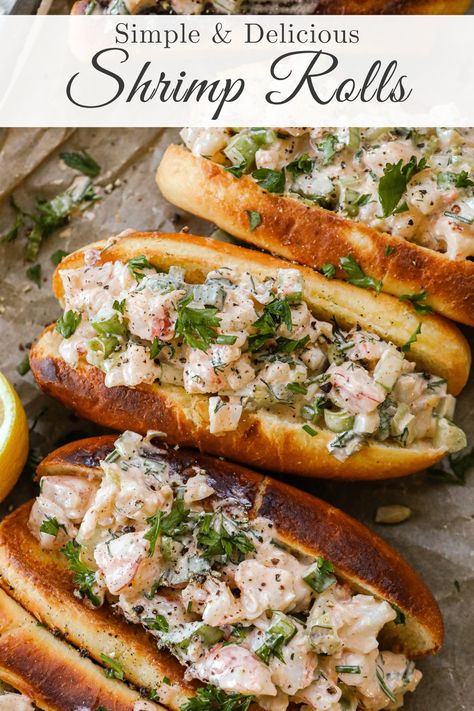 East Coast Shrimp Rolls recipe Shrimp Rolls Recipe, Lobster Roll Recipe, Lobster Roll Recipes, Salad Sandwich Recipe, Shrimp Rolls, Meat Rolls, Lobster Salad, Salad Rolls, Fresh Lobster