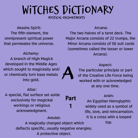 Witchcraft Vocabulary, Witch Dictionary, Witches Alphabet, Wicca For Beginners, Witchcraft Spells For Beginners, Spells For Beginners, Witch Things, Wiccan Magic, Witch Tips