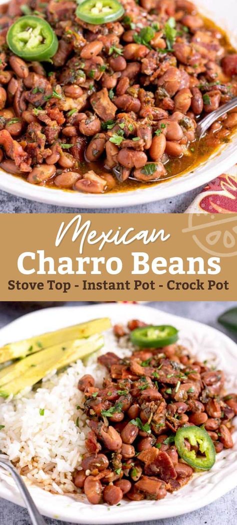 On The Border Copycat Recipes, Mexican Charro Beans Recipe, Mexican Charro Beans, Mexican Beans Recipe, Charro Beans, Pinto Bean Recipes, Cowboy Beans, Mexican Meals, Instapot Recipes