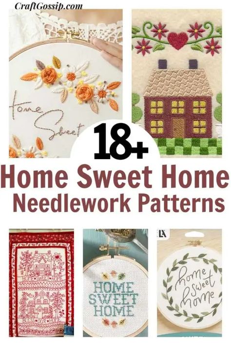 18 Home Sweet Home Embroidery Patterns – Needle Work Home Sweet Home Embroidery, Home Cross Stitch, Embroidered Christmas Ornaments, Free Cross Stitch Designs, Home Embroidery, Sweet Home Design, Wooden Embroidery Hoops, Cross Stitch Collection, Christmas Ornament Pattern