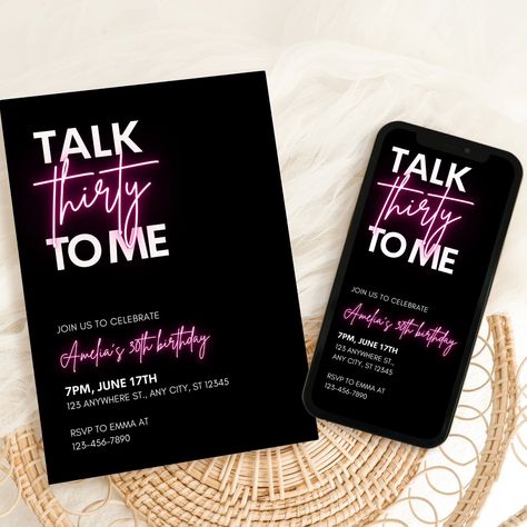 Talk thirty to me ✨️😉 Looking for a sassy, fun 30th invitation template? We got you covered. 30 is the new 20...right?... 😎 #talkthirtytome #talkthirtytome💋 #30thbirthdayparty #30th #talk30tome #talk30tome💋 #printableinvitation #animatedinvitation #digitalinvitation #editabletemplate #30thbirthdayideas 30th Invitation, Pink 30th Birthday, 30th Birthday Invite, Talk Thirty To Me, Thirtieth Birthday, Thirty Birthday, Animated Invitations, 30th Birthday Invitations, Stationary Gifts