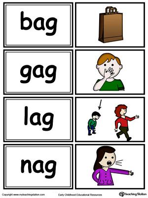 **FREE**Word Sort Game:  AG Words in Color. Use these printable matching words game to create a fun learning environment your child will love.  These can be used in a game of concentration, or for single player file folder games. Learning Tricks, Preschool English, Word Families Printables, Ingles Kids, Family Words, Phonics Reading Passages, Phonics Cvc, Phonics Flashcards, Word Sort