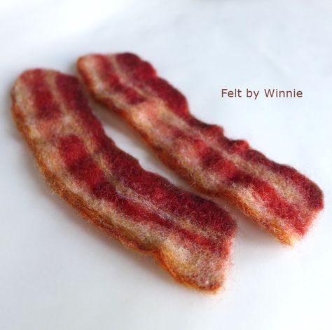 Needle Felted Play Food, Needle Felting Food, Felt Bacon, Felted Food, Felt Food Diy, Felt Fruit, Needle Felted Cat, Needle Felting Diy, Felt Play Food