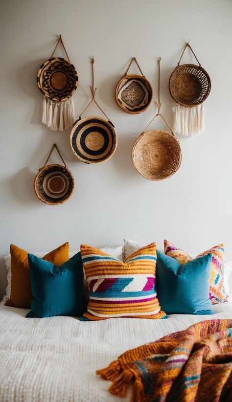 20 Unique Boho Bedroom Decor Ideas You Must Try Boho Bedroom Decor Ideas, Earthy Vibes, Eclectic Aesthetic, Vintage Trunks, Interior Design Themes, Embroidered Pillow Covers, Brass Mirror, Sunburst Mirror, Boho Eclectic