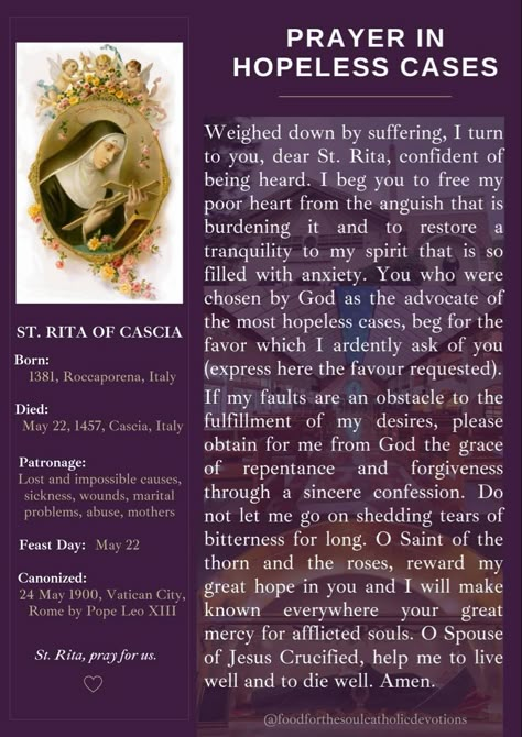 Prayers To Saints, Patron Saints List Catholic, Repentance Prayer, Saints Prayers, Catholic Saints Prayers, Rita Of Cascia, Novenas Catholic, Fatima Prayer, Prayers Catholic