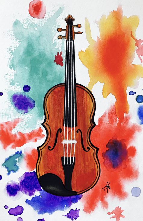 Watercolor violin. Watercolor Violin, Violin, Easy Drawings, Hand Painted, Drawings, Quick Saves, Instagram, Art