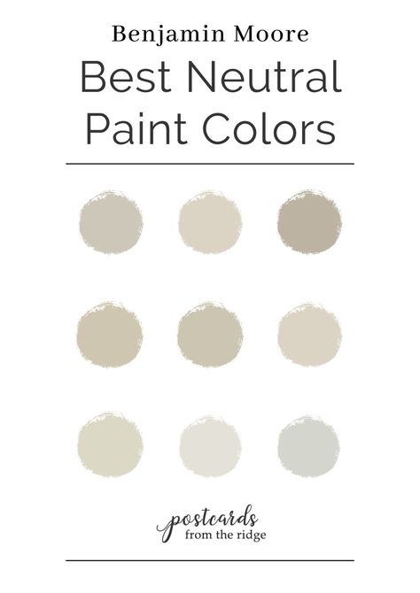 9 No-Fail Neutral Paint Colors from Benjamin Moore - Postcards from the Ridge Benjamin Moore Wheeling Neutral, Benjamin Moore Cool Neutrals, Benjamin Moore Neutral Colors, Beige Benjamin Moore Colors, Benjamin Moore Light Beige, Best Neutral Paint Colors Benjamin Moore, Benjamin Moore Whole House Paint Colors, Jute Benjamin Moore, Best Neutral Benjamin Moore Paint Colors