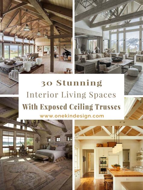 Exposed ceiling trusses adds a stylish visual aesthetic to any living space in your home, making it feel warm and cozy, not to mention it is very in trend. When restoring an old home, it has become… Vaulted Truss Ceiling, Barndo With Exposed Beams, Open Trusses Ceiling, Lights Cathedral Ceiling, Vaulted Ceiling With Trusses, Exposed Lvl Beam Ceilings, Collar Ties Ceiling Exposed Beams, Scissor Truss Ceiling Living Rooms, Vaulting Ceilings In A Ranch