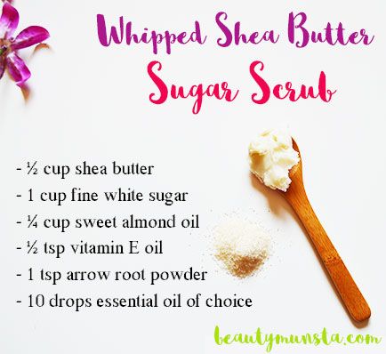 Diy Whipped Shea Butter, Natural Beauty Hacks, Body Scrub Recipe, Sugar Scrub Homemade, Whipped Shea Butter, Sugar Scrub Recipe, Face Scrub Homemade, Diy Body Scrub, Sugar Scrub Diy