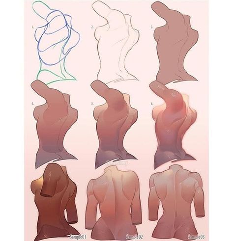 Art Tutorials Shading, Kawanocy Tutorial, Back Shading, Back To Back Pose, Back Tutorial, Back Anatomy, Back Reference, Commissions Art, Drawing Back