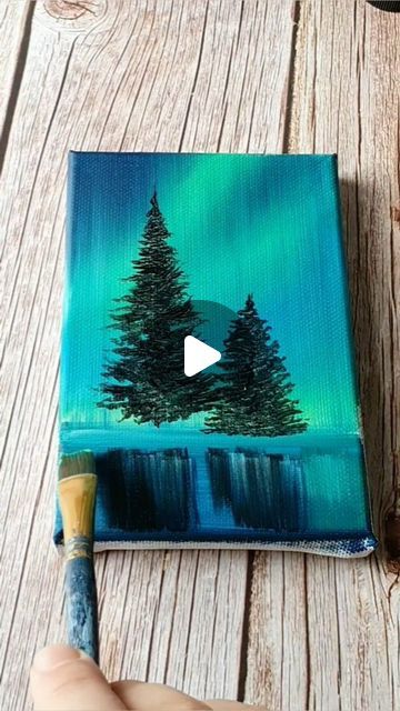 Night Sky Painting Easy Step By Step, Easy Mini Canvas Painting Ideas, Small Painting Ideas Mini Canvas Easy, Paint Night Ideas Step By Step, Aurora Painting, Painting Ideas On Canvas Simple, Aurora Sky, Ocean At Night, Night Sky Painting