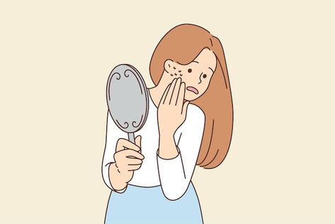 Acne On Cheeks, Look In Mirror, Illustration Japanese, Pimples On Face, Keyword Elements Canva, Japanese Poster Design, First Youtube Video Ideas, Body Condition, Face Facial