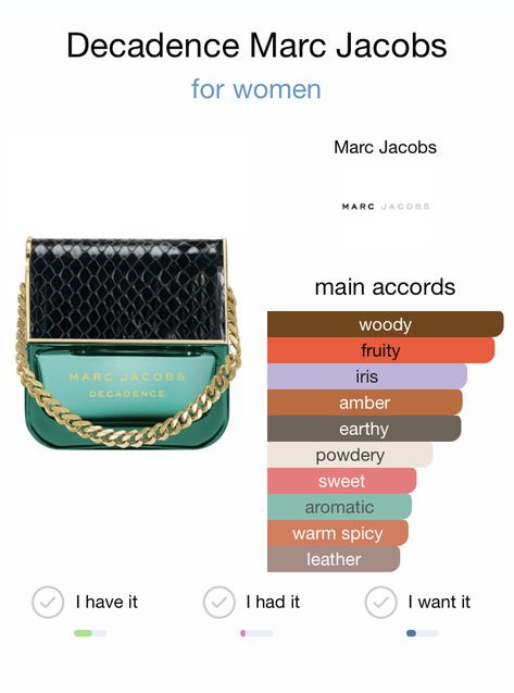 Decadence Marc Jacob, 2022 Perfume, Marc Jacobs Decadence, Perfume Wishlist, Marc Jacobs Perfume, Perfume Notes, Perfume Jewelry, Fragrances Perfume Woman, Sweet Fragrance