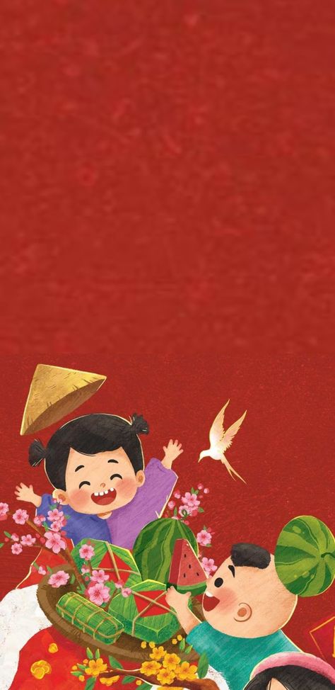 Tet Holiday Art, Tet Holiday Illustration, Vietnamese New Year, Tet Holiday, New Year Art, Lunar Year, Happy Lunar New Year, New Year Card, Holiday Illustrations