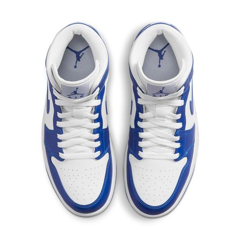 Blue Jordans, Jordan Model, Nike Models, Womens Air Jordans, Mid Top, Air Jordan 1 Mid, Blue Nike, Jordan 1 Mid, Jordan 1 Retro High