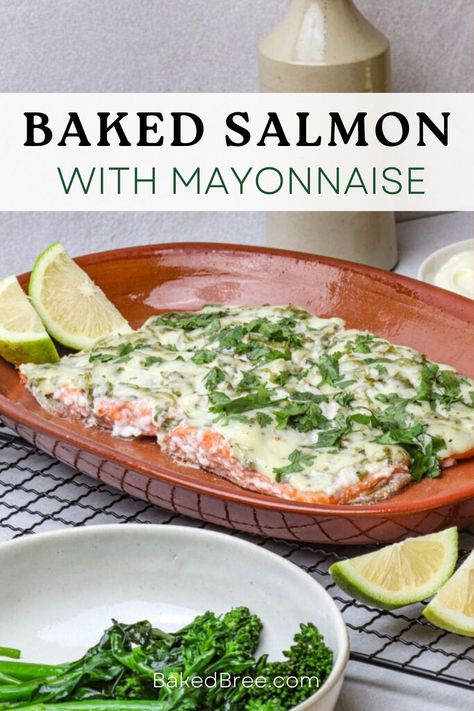 Get ready for a culinary treat with this simple yet scrumptious Salmon with Mayonnaise recipe!  It's the perfect balance of creamy and savory flavors that will leave you wanting more. Baked Salmon With Mayonnaise, Salmon Mayonnaise Baked, Salmon With Mayonnaise, Salmon With Mayo, Whole Salmon Recipe, Baked Salmon With Mayo, Baked Bree Recipe, Sauce For Salmon, Mayonnaise Recipe