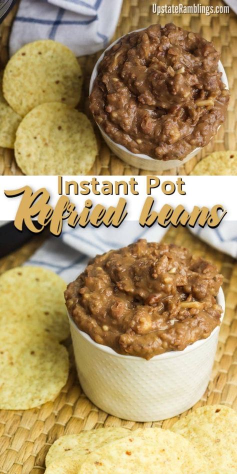 This easy recipe for Instant Pot refried beans lets you make delicious, healthy, refried beans. This side dish is creamy, flavorful, inexpensive and makes the perfect side dish for taco Tuesday and any other Mexican meals. #refriedbeans #InstantPot #pressurecooker #Mexican Healthy Refried Beans, Pressure Cooker Refried Beans, Instant Pot Refried Beans, Upstate Ramblings, Taco Side Dishes, Dip For Tortilla Chips, Mexican Meals, Using A Pressure Cooker, Mouthwatering Recipes