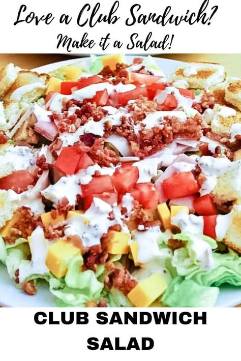 Love a Club Sandwich? Try my Club SALAD Sandwich, everything in a club PLUS Bacon Salad Dressing! #cl… | Chef salad recipes, Salad recipes for dinner, Dinner salads Club Sandwich Salad, Sandwich Vegetarian, Sandwich Salad, Plats Healthy, Diner Recept, Bacon Salad, Diner Recipes, Best Salad Recipes, Salad Recipes For Dinner