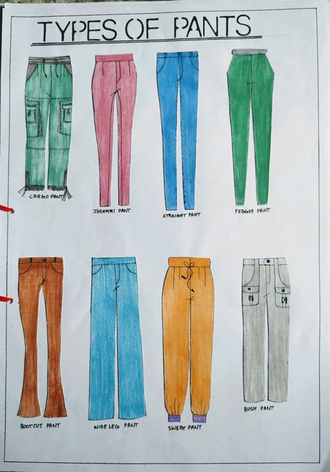 Types Of Pants Illustration, Pant Sketch Drawing, Pants Design Drawing, Pant Sketch, Pant Models, Pants Illustration, Dress Illustration Design, Dress Illustration Art, Different Types Of Pants