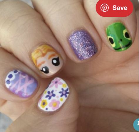 Nails Design For Kids, Tangled Nails, Disney Princess Nails, Disney Nail Designs, Disney Inspired Nails, Kids Nail Designs, Disney Nail, Nail Art Disney, Super Nails